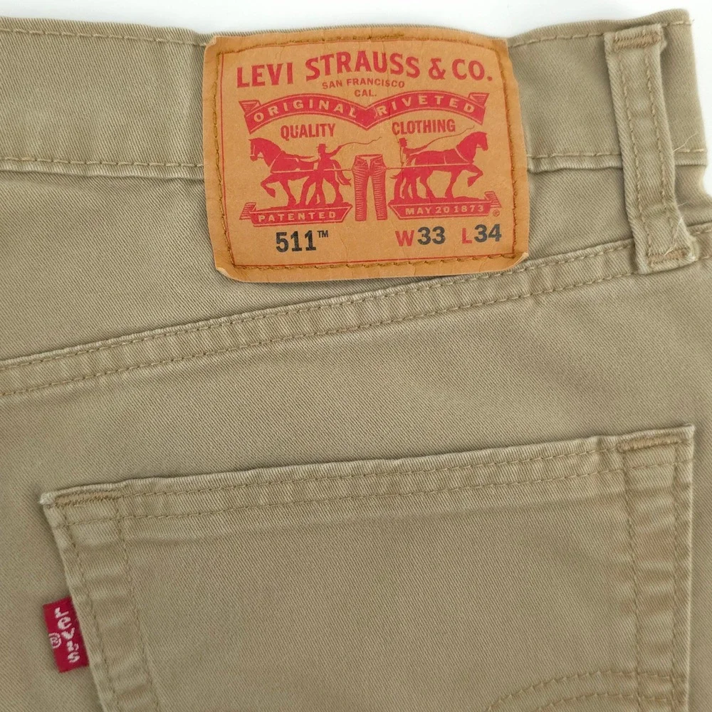 Levi's 511 Mens Slim Fit Pants 33x34 Khaki Tan Chino Workwear 04511-3376